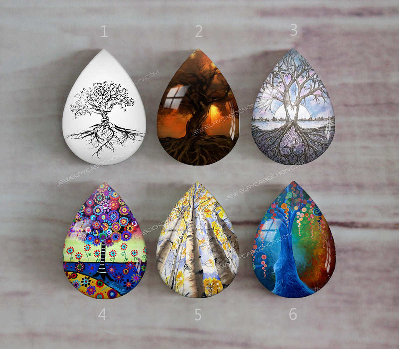 Handmade Teardrop Photo Glass Cabochons Plant tree A347