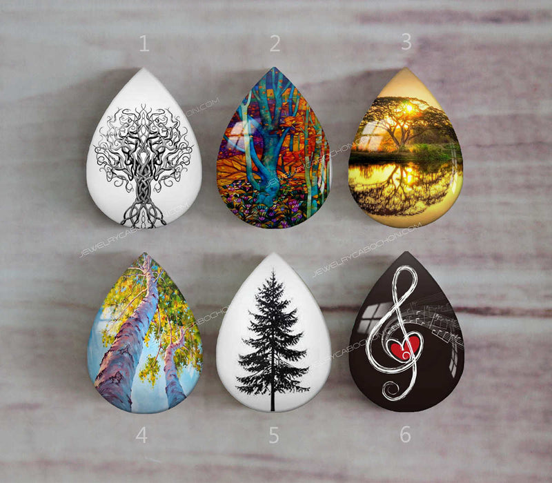 Handmade Teardrop Photo Glass Cabochons Plant tree A350