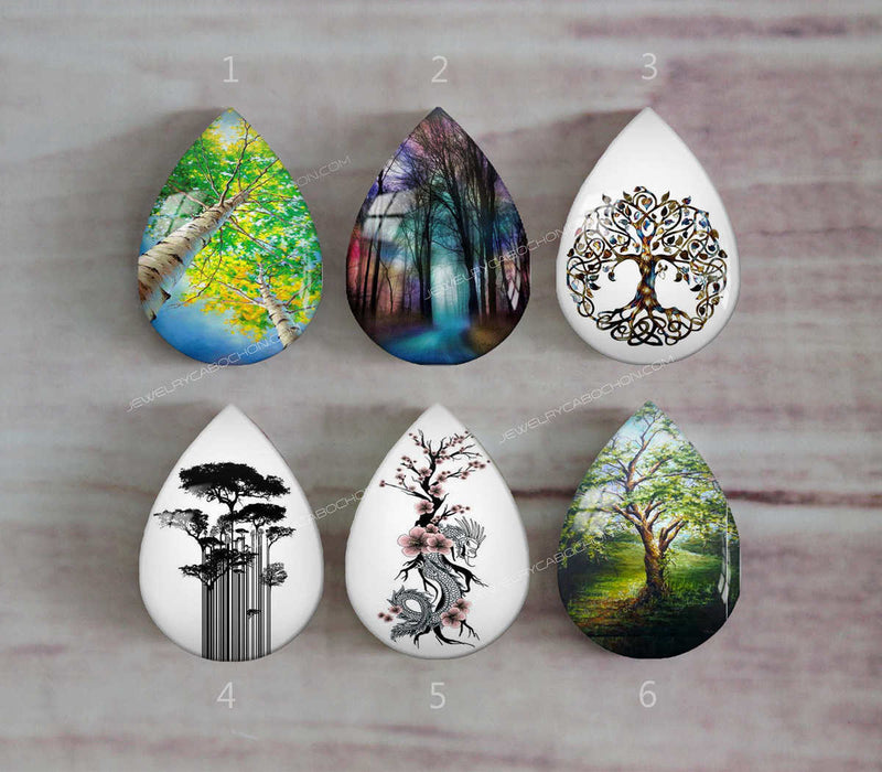 Handmade Teardrop Photo Glass Cabochons Plant tree A354