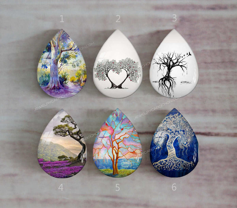 Handmade Teardrop Photo Glass Cabochons Plant tree A358