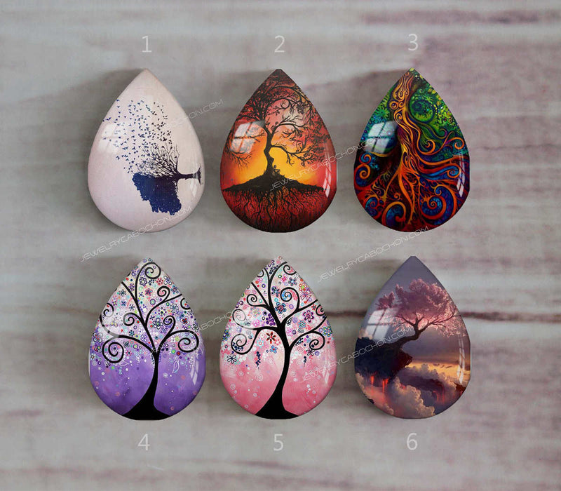 Handmade Teardrop Photo Glass Cabochons Plant tree A368