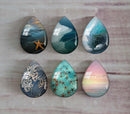 Handmade Teardrop Photo Glass Cabochons Ocean waves A374