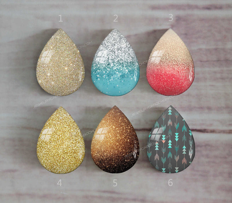 Handmade Teardrop Photo Glass Cabochons Geometry Glitter A429