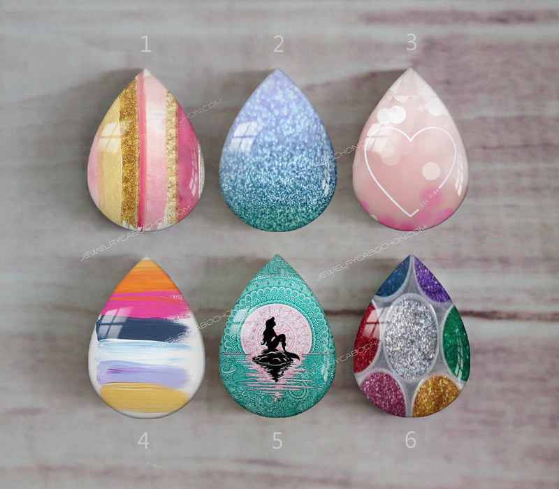 Handmade Teardrop Photo Glass Cabochons Geometry Glitter A436