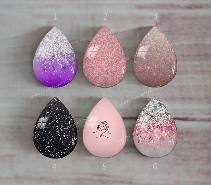 Handmade Teardrop Photo Glass Cabochons Geometry Glitter A440