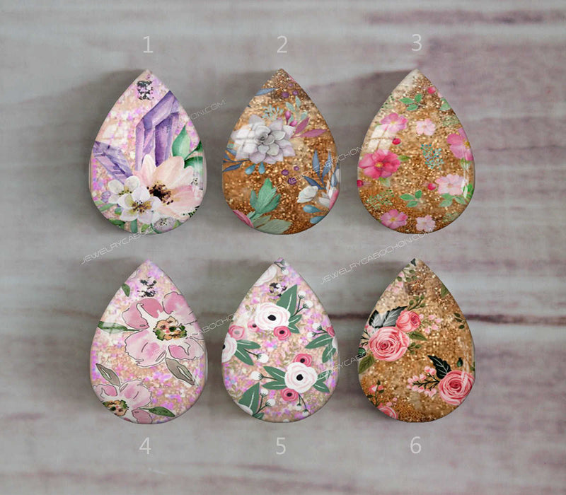 Handmade Teardrop Photo Glass Cabochons A441