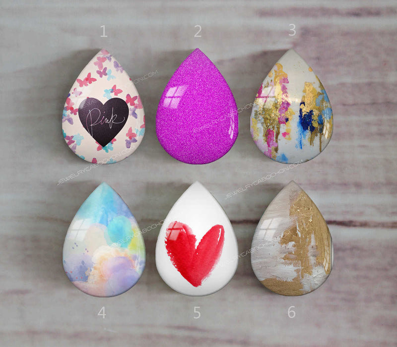 Handmade Teardrop Photo Glass Cabochons Geometry Glitter A443