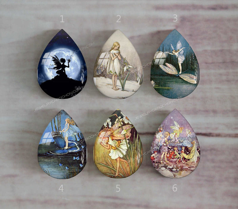 Handmade Teardrop Photo Glass Cabochons Elf A451