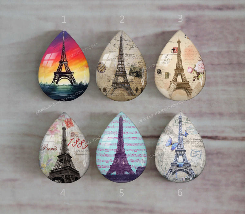 Handmade Teardrop Photo Glass Cabochons Iron tower A472