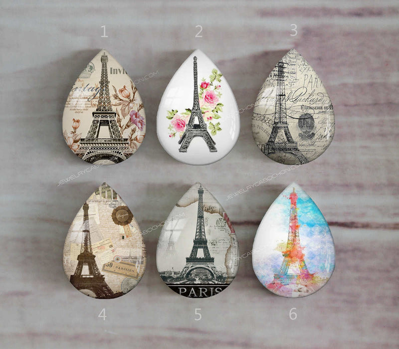 Handmade Teardrop Photo Glass Cabochons Iron tower A478