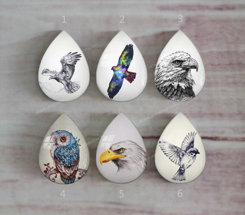 Handmade Teardrop Photo Glass Cabochons animal eagle A496