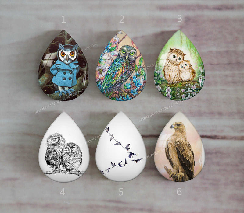 Handmade Teardrop Photo Glass Cabochons animal eagle A499