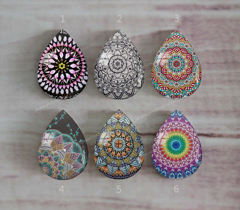 Handmade Teardrop Photo Glass Cabochons Geometric pattern A533