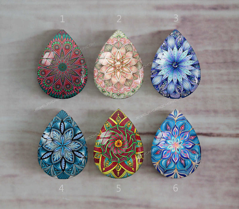 Handmade Teardrop Photo Glass Cabochons Geometric pattern A535