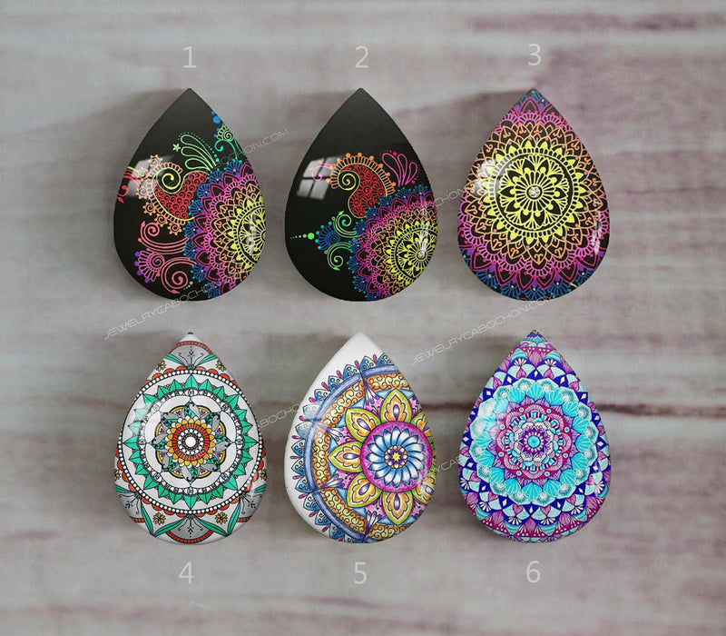 Handmade Teardrop Photo Glass Cabochons Geometric pattern A538