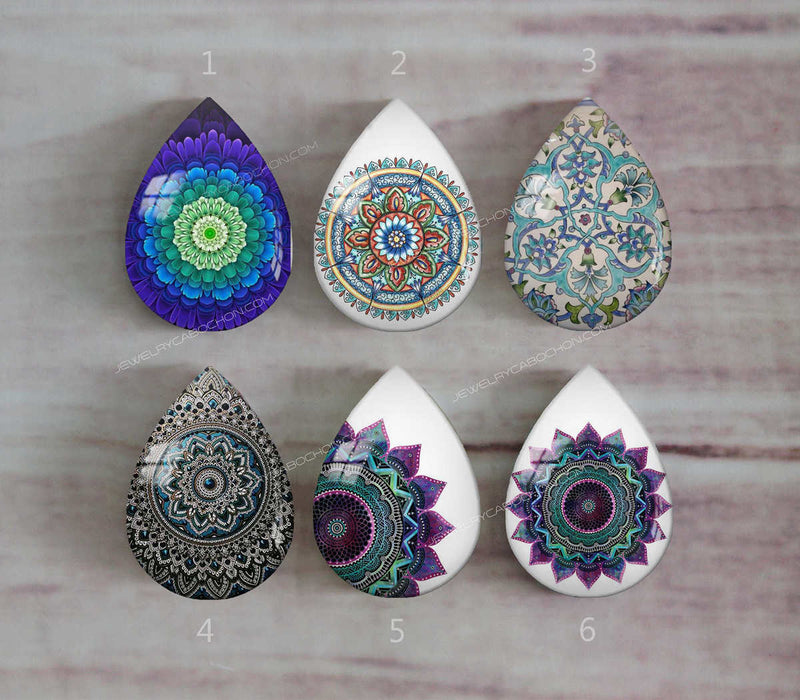 Handmade Teardrop Photo Glass Cabochons Geometric pattern A557