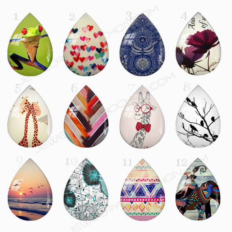 Handmade Teardrop Photo Glass Cabochons 3A