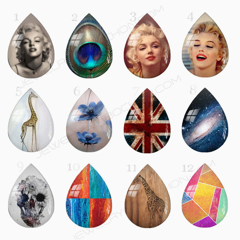 Handmade Teardrop Photo Glass Cabochons 9