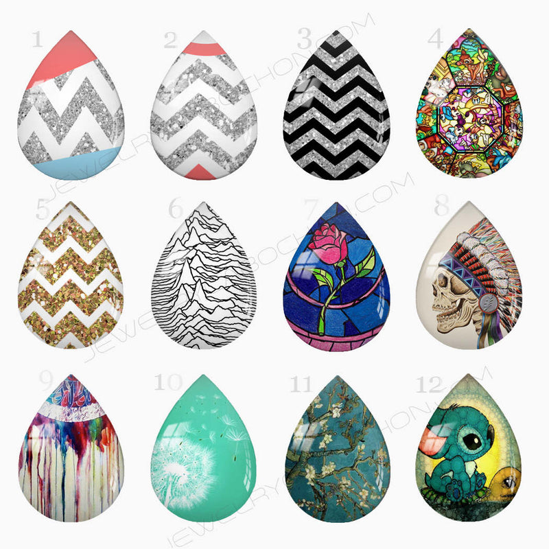 Handmade Teardrop Photo Glass Cabochons Chevron 15