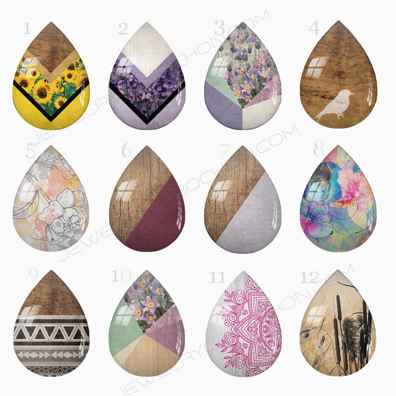 Handmade Teardrop Photo Glass Cabochons geometric 25