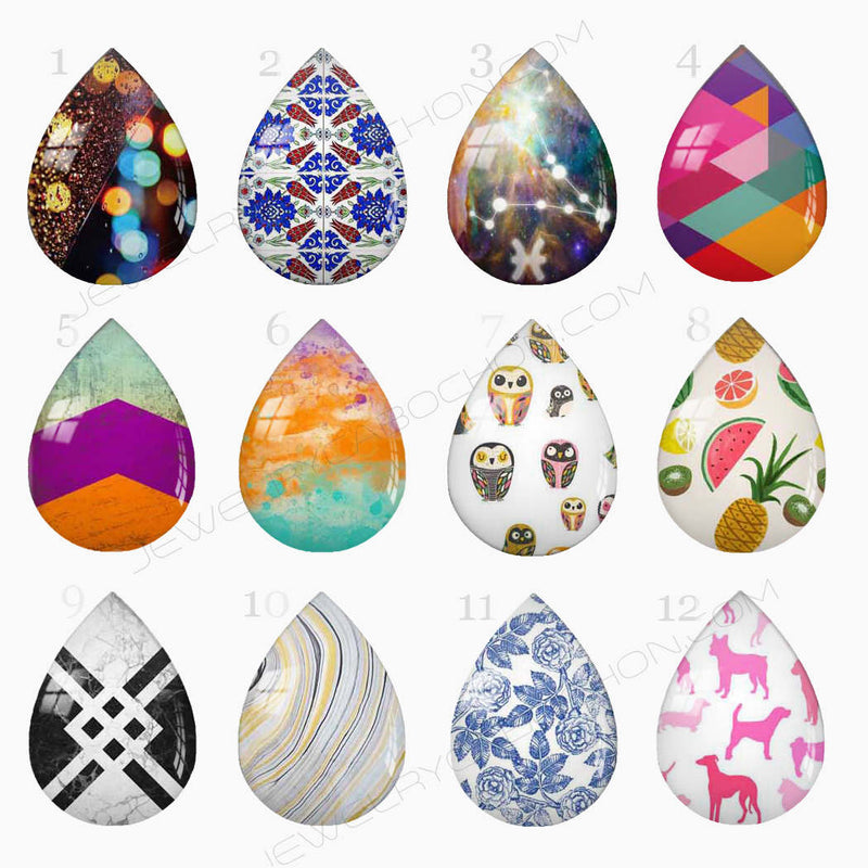 Handmade Teardrop Photo Glass Cabochons Pattern 28