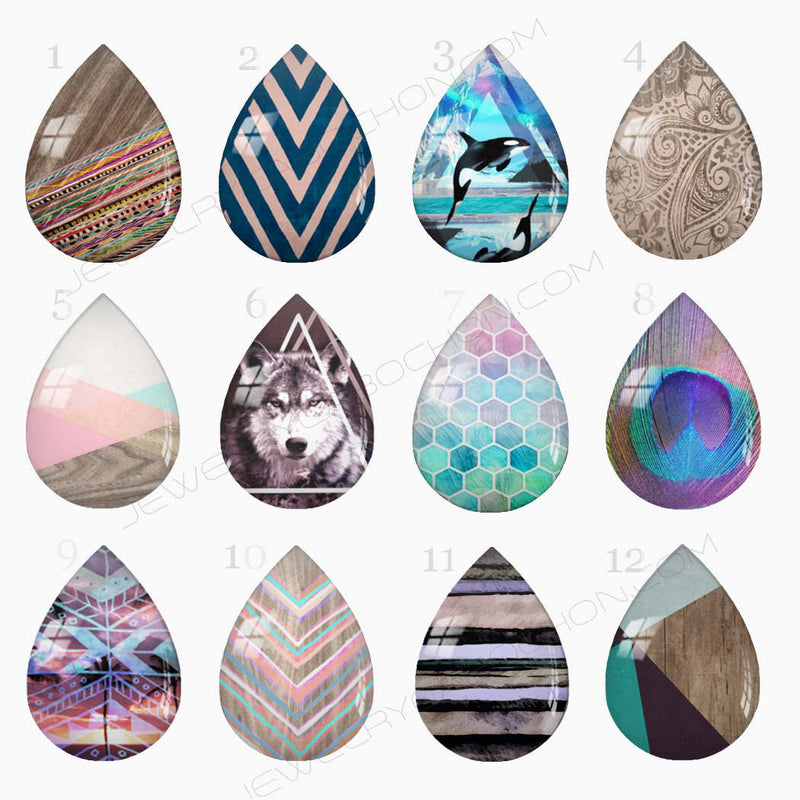 Handmade Teardrop Photo Glass Cabochons geometric Chevron 30