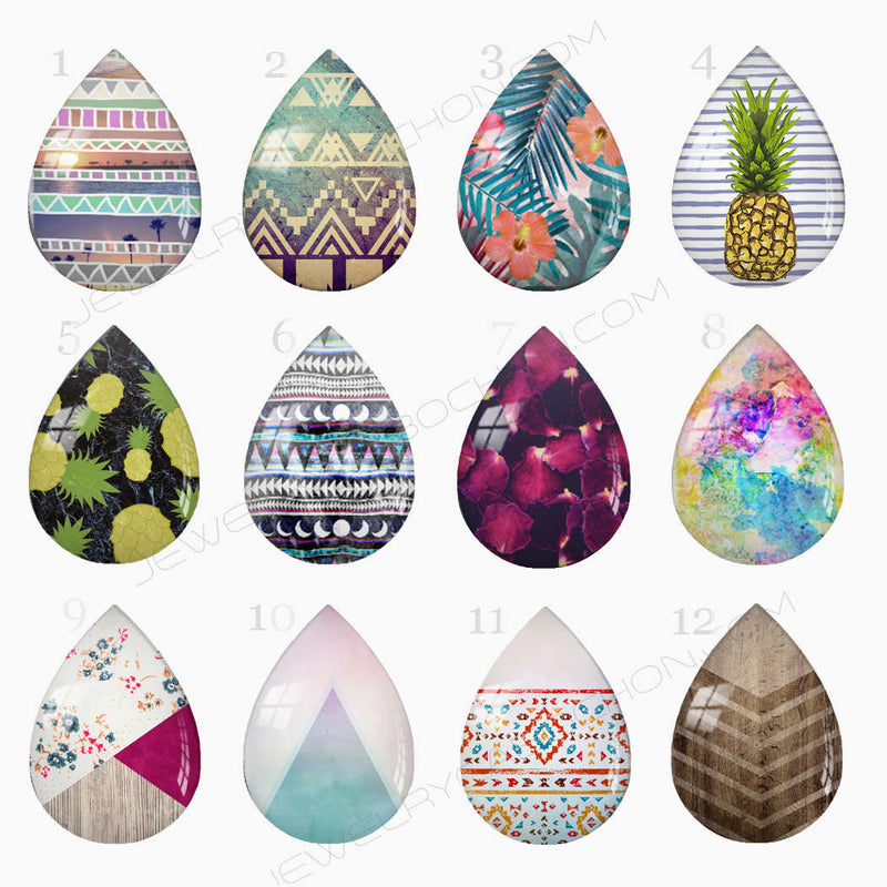 Handmade Teardrop Photo Glass Cabochons geometric 32a