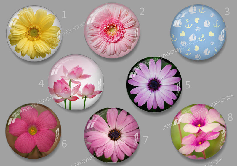 Handmade Round Photo Glass Cabachon flower 510