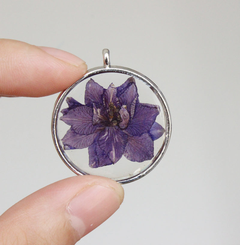 1pcs Handmade purple pressed flower jewelry, pressed flower pendant necklace, Real dried flower jewelry