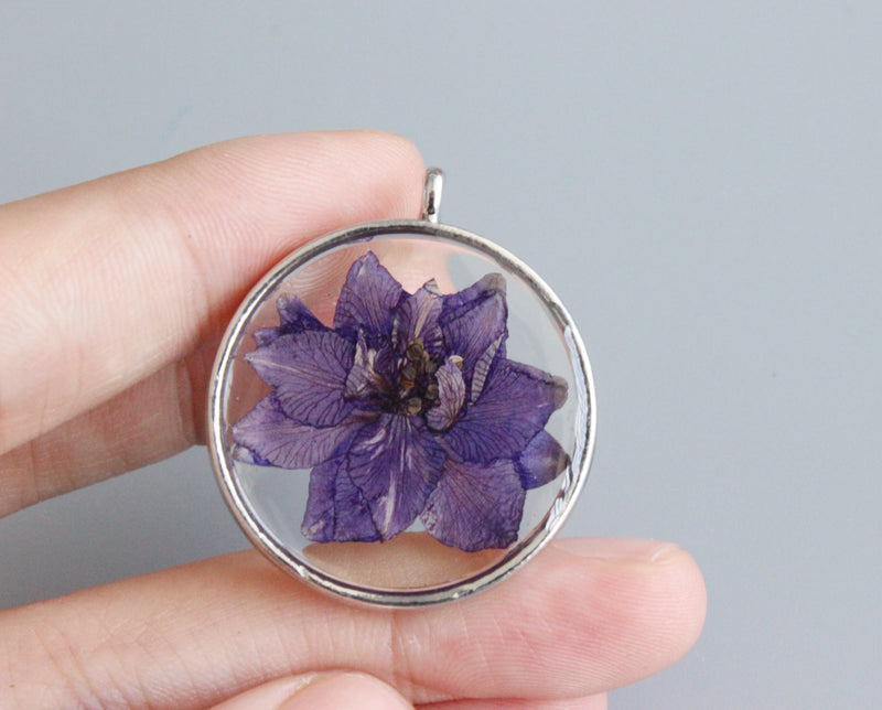 1pcs Handmade purple pressed flower jewelry, pressed flower pendant necklace, Real dried flower jewelry