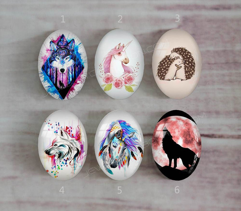 Handmade oval Photo Glass Cabochons animal A406