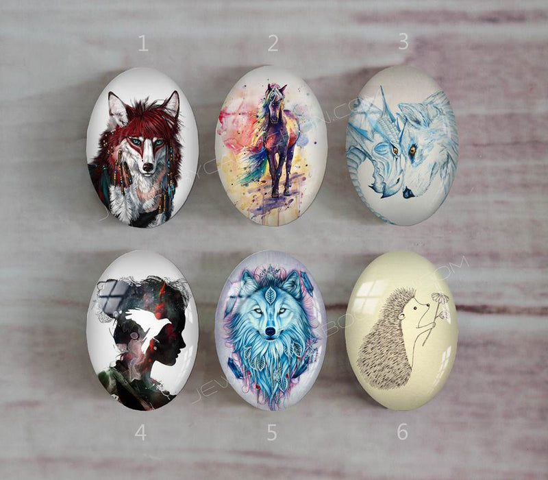 Handmade oval Photo Glass Cabochons animal A408