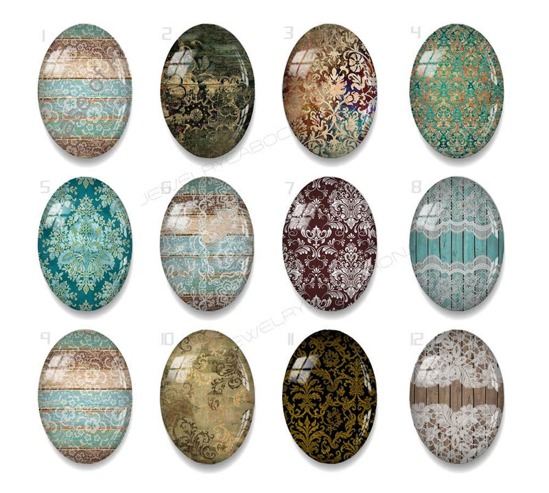 Handmade oval Photo Glass Cabochons Pattern Wood grain A624