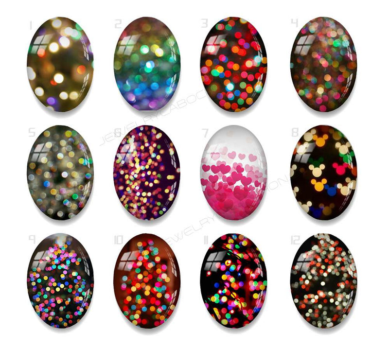 Handmade oval Photo Glass Cabochons Glitter A636