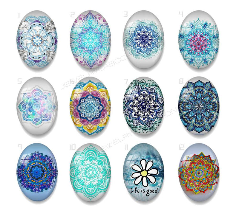 Handmade oval Photo Glass Cabochons Pattern A639