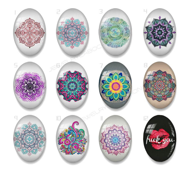 Handmade oval Photo Glass Cabochons Pattern A641