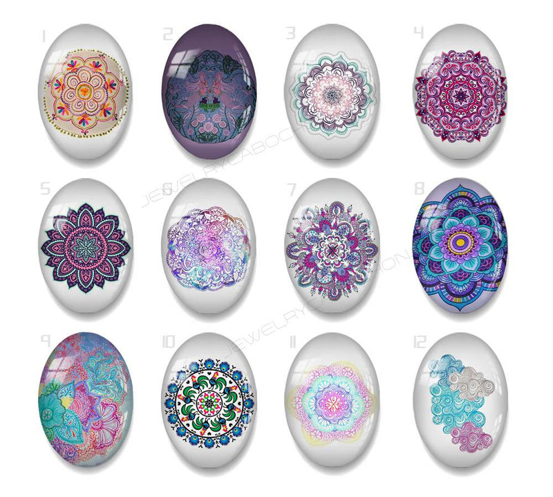 Handmade oval Photo Glass Cabochons Pattern A642