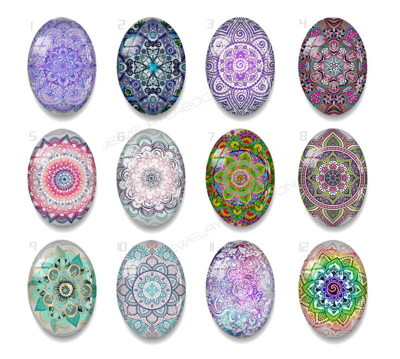 Handmade oval Photo Glass Cabochons Pattern A643