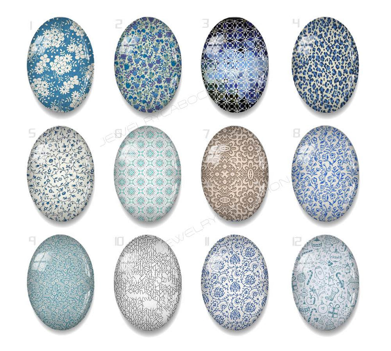 Handmade oval Photo Glass Cabochons Pattern A645