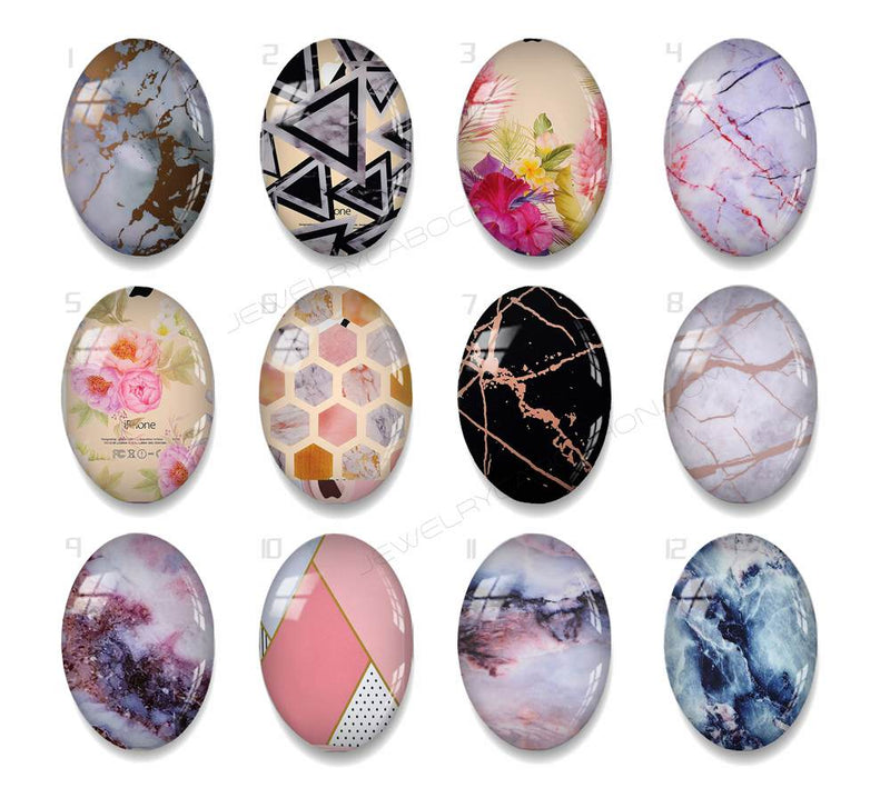 Handmade oval Photo Glass Cabochons geometric Texture A668