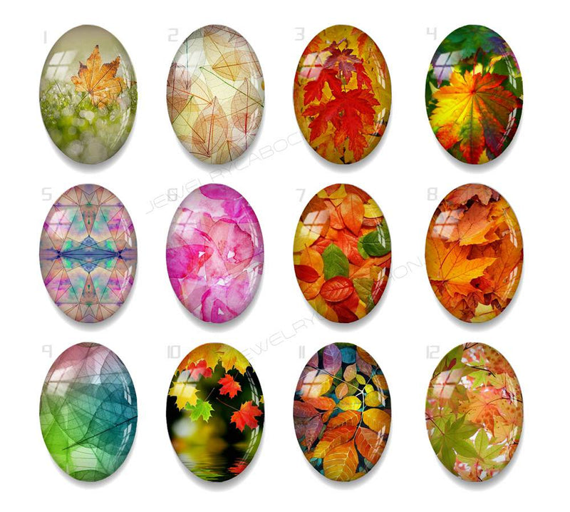 Handmade oval Photo Glass Cabochons Leaves A683