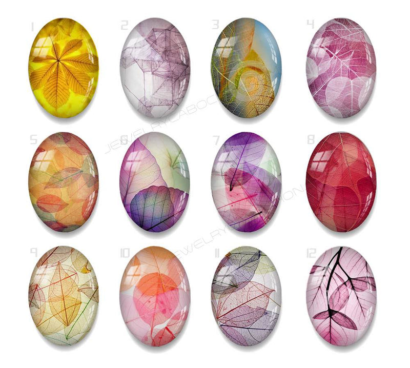 Handmade oval Photo Glass Cabochons Leaves A684