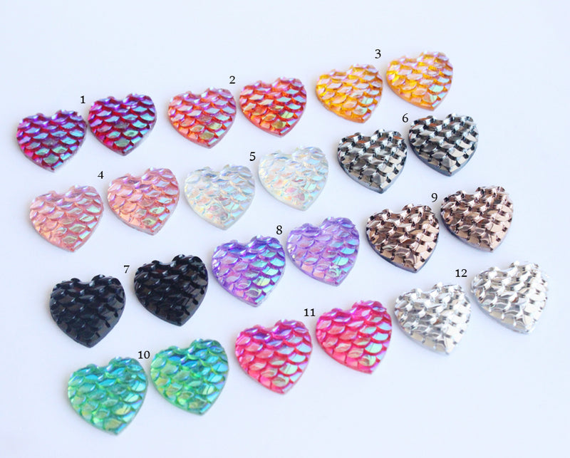 20pcs 12mm Heart Fish Scale Dragon Snake Skin Cabochons,Resin Druzy Cabochons,Mermaid Cabochons