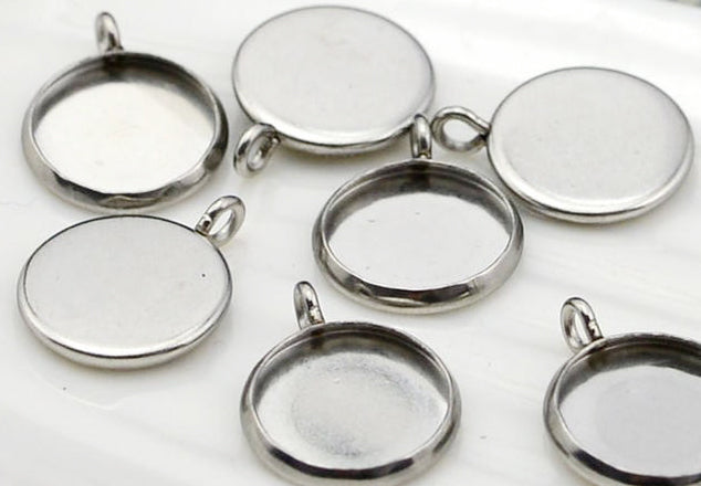 50pcs 6-25mm stainless steel Cross V ring pendant blank Settings,Bezel Pendant base trays