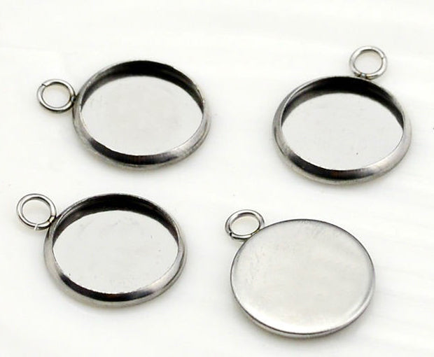 20pcs 8-25mm stainless steel pendant blank Settings,Bezel Pendant base trays