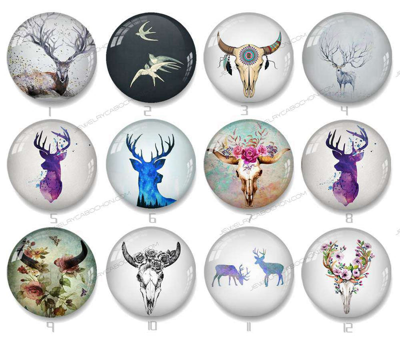 Handmade Round Photo Glass Cabochon deer 1042B