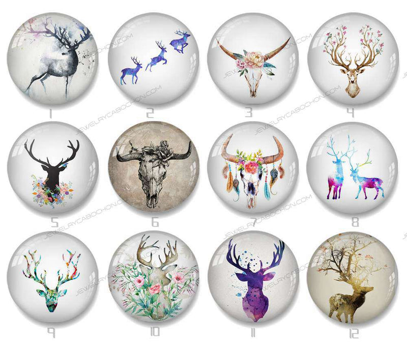 Handmade Round Photo Glass Cabochon deer 1043B