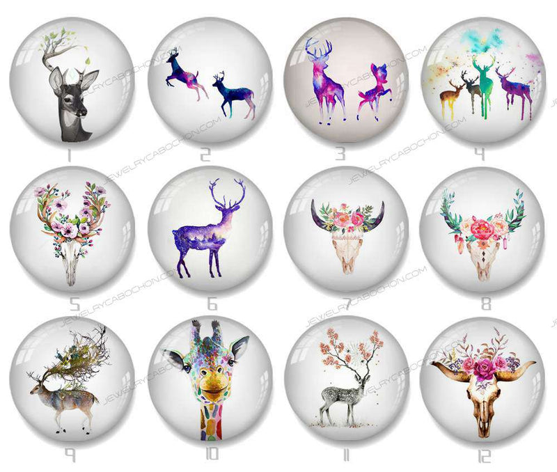 Handmade Round Photo Glass Cabochon deer 1044B