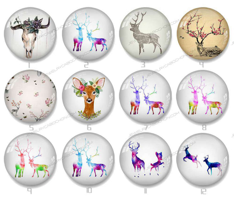 Handmade Round Photo Glass Cabochon deer 1045B