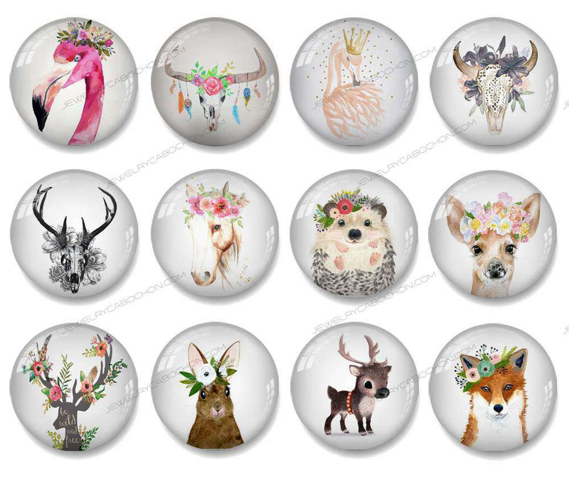 Handmade Round Photo Glass Cabochon deer  1065B